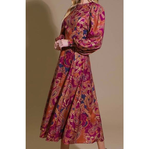 Flying Tomato Size Medium NWOT Paisley Maxi Dress Blouson Sleeves Hippie Retro - Picture 1 of 14